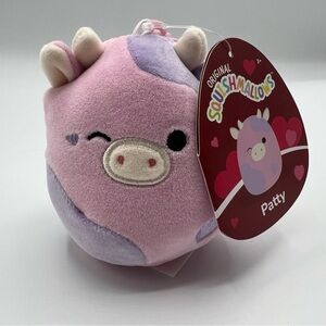 NWT Squishmallows Patty the Cow Valentine’s Day 4” Clip 2024 Purple Heart‎
